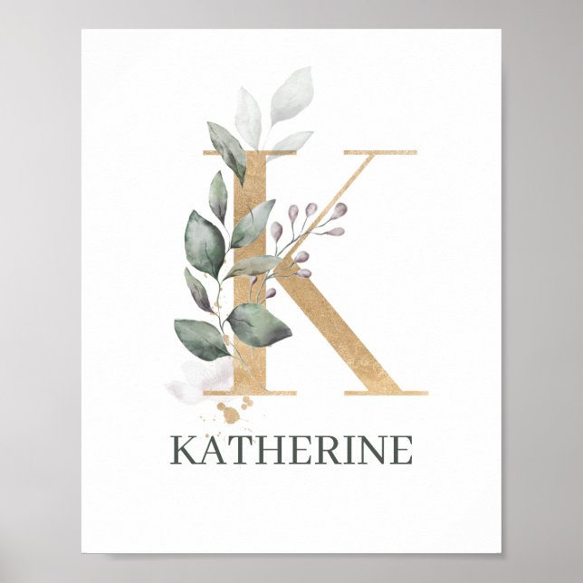 K Monogram Floral Personalised Poster (Front)