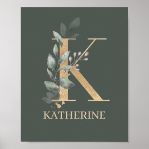 K Monogram Floral Personalised Poster