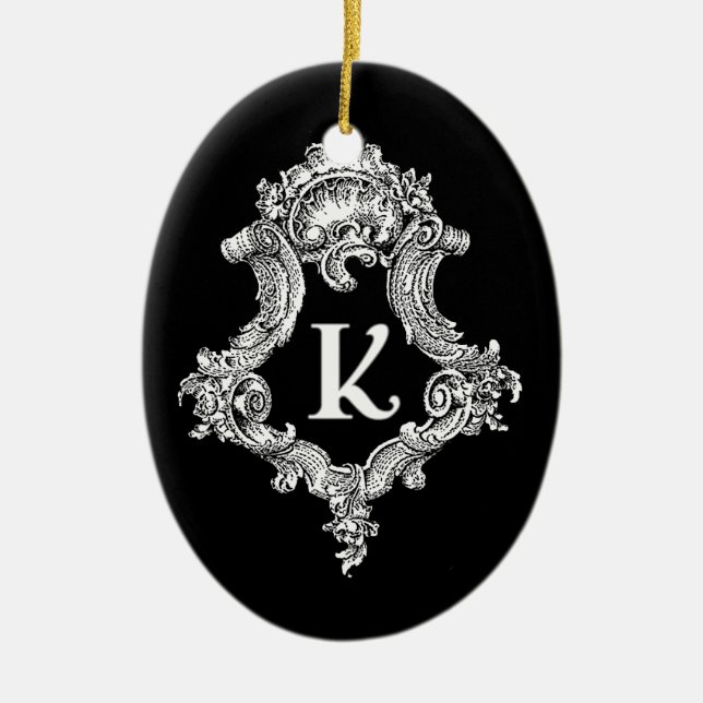 K Monogram Initial Ceramic Tree Decoration (Front)