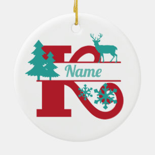 K Monogram Initial Christmas Holiday Tree Ornament