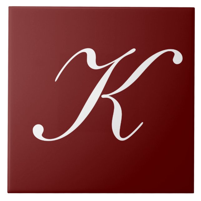 "K" Monogram Initial White on Maroon Tile (Front)