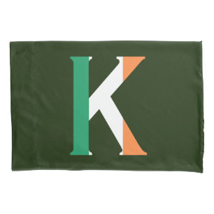 K Monogram overlaid on Irish Flag bedpccn Pillowcase