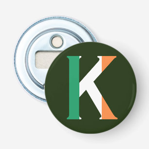 K Monogram overlaid on Irish Flag bocnt Bottle Opener