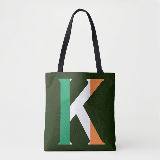 K Monogram overlaid on Irish Flag stcnt Tote Bag (Front)