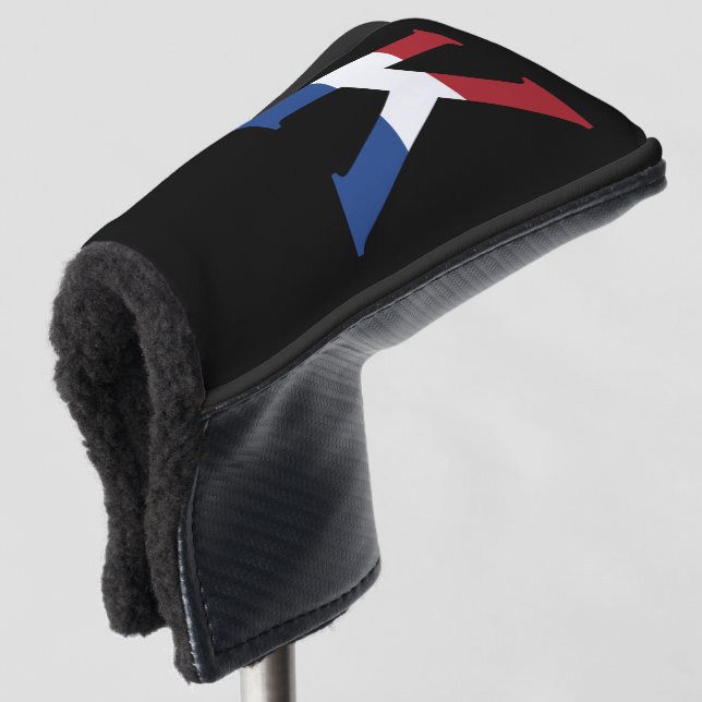 K Monogram overlaid on NLD Flag on bk pccnt Golf Head Cover (3/4 Front)