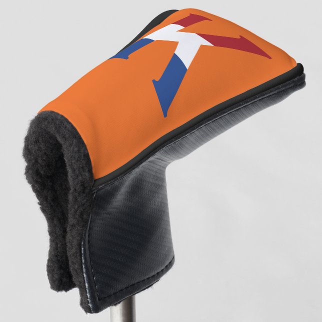 K Monogram overlaid on NLD Flag on or pccnt Golf Head Cover (3/4 Front)