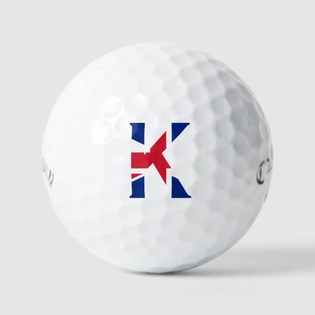 K Monogram overlaid on Union Jack Flag css gbcnt Golf Balls (Front)