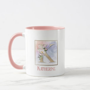 K Monogram Rose Floral Mug