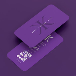 K Monogram Royal Purple Modern Professional Business Card