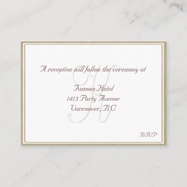 K Monogram White/Beige Frame Reception Card (Front)