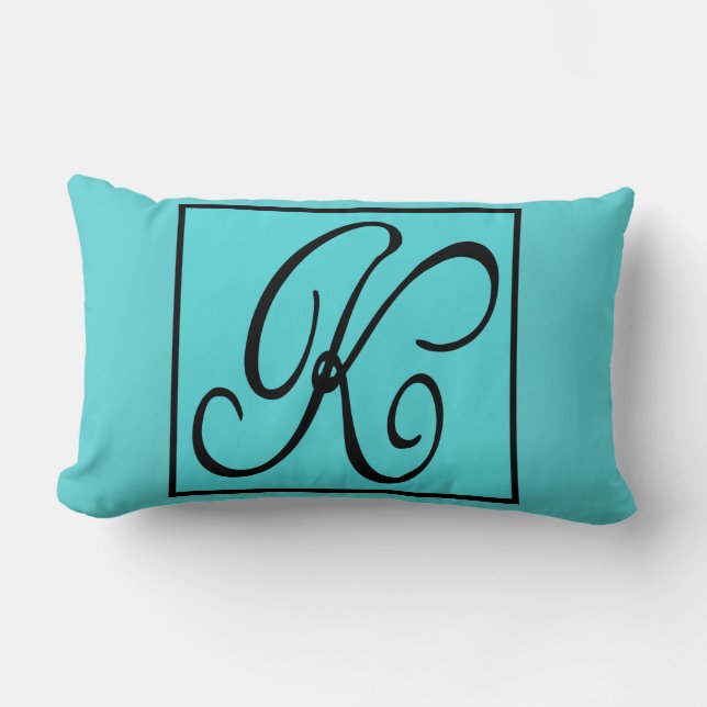 K PILLOW- The Letter K on Aqua Background Lumbar Cushion (Front)