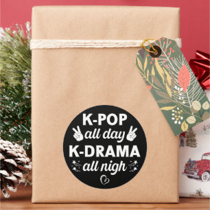 K-Pop All Day K-Drama All Nigh, Korean Music Lover Classic Round Sticker
