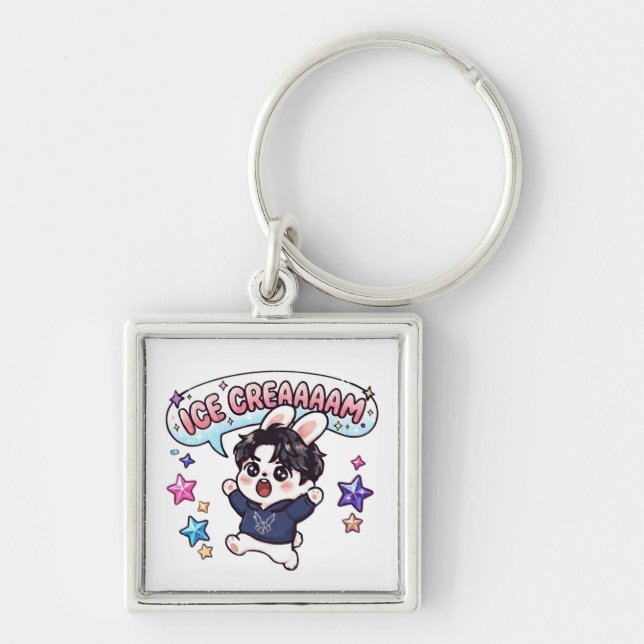 K-Pop Ice Cream Stray Rabbit Fandom Bag Charm Key Ring (Front)