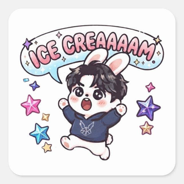 K-Pop Ice Cream Stray Rabbit Fandom Inside Joke Square Sticker (Front)