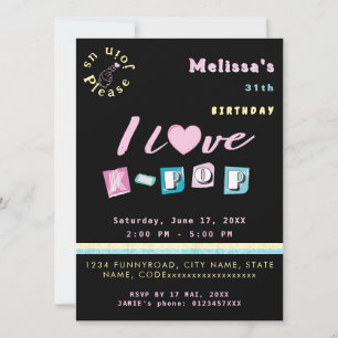 K-pop love korean music fan black pink blue invitation
