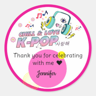 K-Pop Music Star Korean Pop Theme Birthday Party Classic Round Sticker