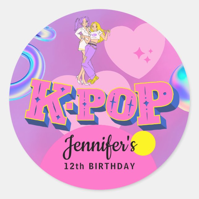 K-Pop Music Star  Korean Pop Theme Birthday Party Classic Round Sticker (Front)