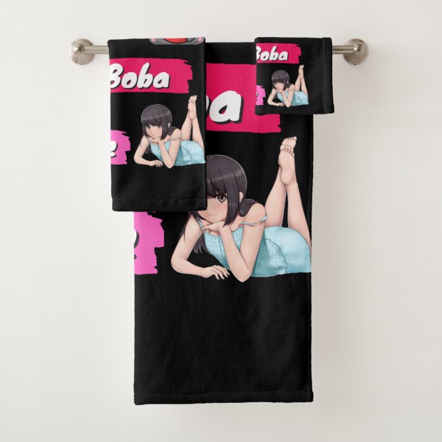 K-Pop, Ramen, Boba and Anime Pop Culture Fan  Bath Towel Set (Insitu)