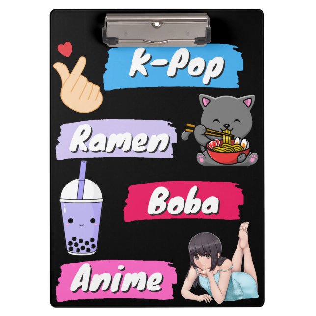 K-Pop, Ramen, Boba and Anime Pop Culture Fan     Clipboard (Front)