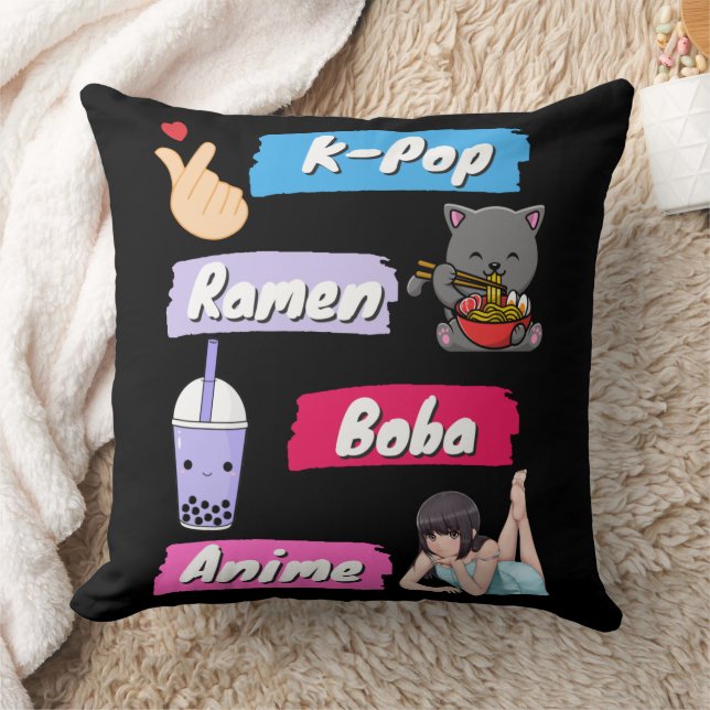 K-Pop, Ramen, Boba and Anime Pop Culture Fan   Cushion (Blanket)