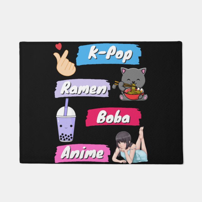 K-Pop, Ramen, Boba and Anime Pop Culture Fan    Doormat (Front)