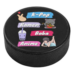 K-Pop, Ramen, Boba and Anime Pop Culture Fan   Hockey Puck