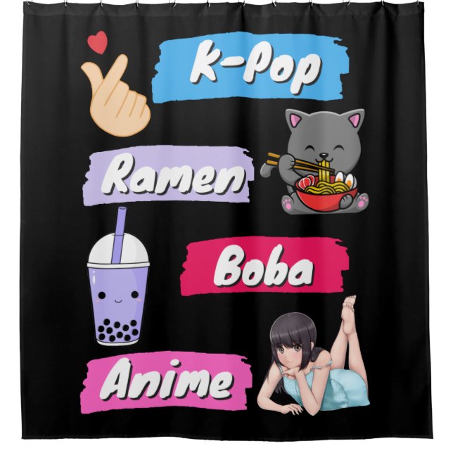 K-Pop, Ramen, Boba and Anime Pop Culture Fan  Shower Curtain (Front)