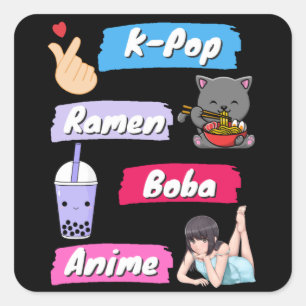K-Pop, Ramen, Boba and Anime Pop Culture Fan   Square Sticker