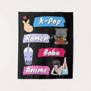 K-Pop, Ramen, Boba and Anime Pop Culture Fan  Tapestry
