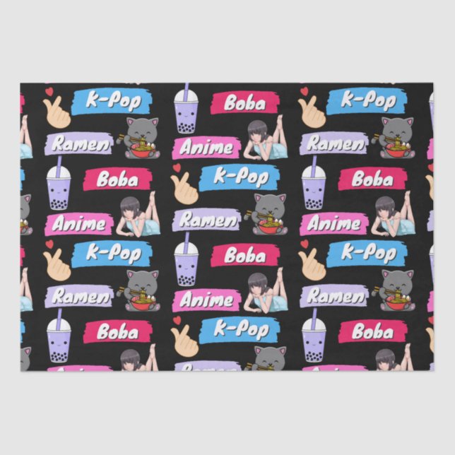 K-Pop, Ramen, Boba and Anime Pop Culture Fan Tissue Paper (Front)