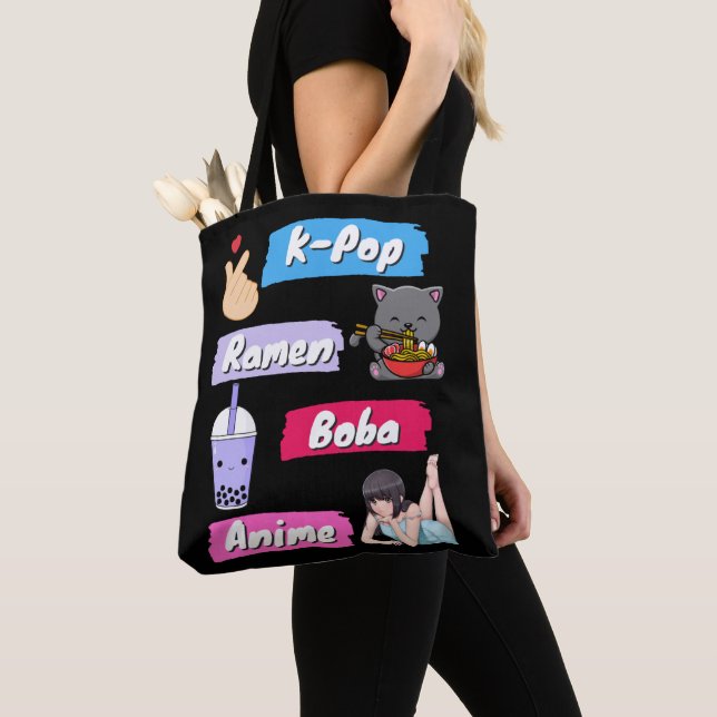 K-Pop, Ramen, Boba and Anime Pop Culture Fan    Tote Bag (Close Up)