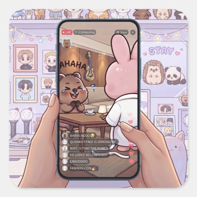 K-Pop Stray Pig Rabbit Robe Fandom Inside Joke Square Sticker (Front)