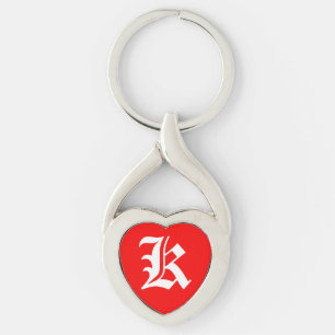 "K" Red Heart Keychain