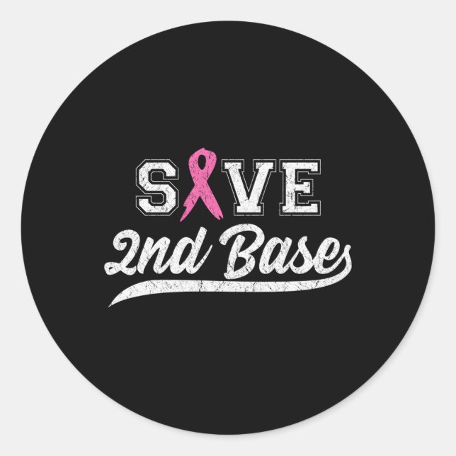 K Ribbon Save Second Base Breast Cancer Awareness Classic Round Sticker (Front)