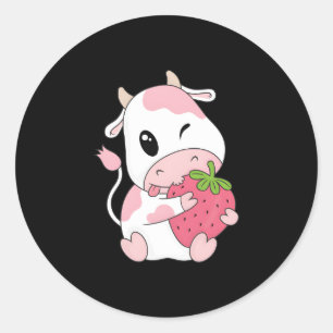 K Strawberry Cow Print Kawaii Animal Classic Round Sticker
