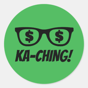 Ka-ching dollar sign in the eyes funny green sales classic round sticker