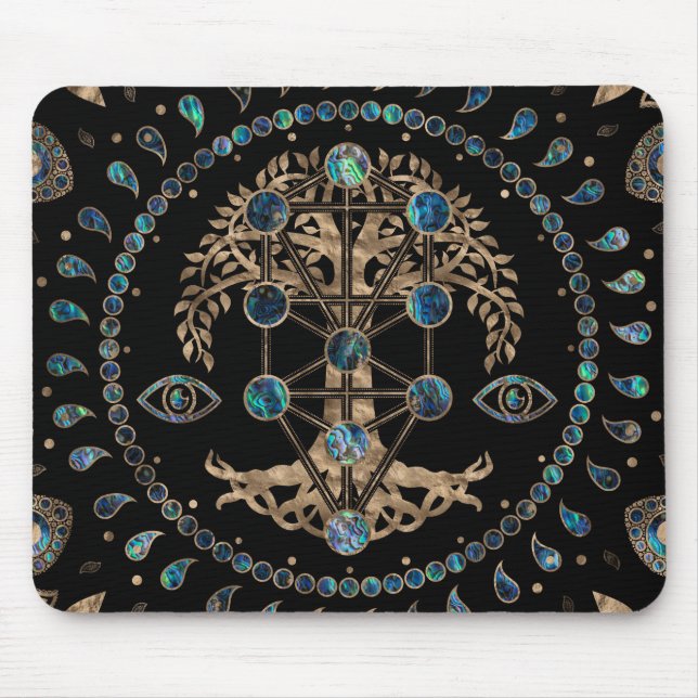 Kabbalah The Tree of Life Abalone and Gold Mouse Pad (Front)