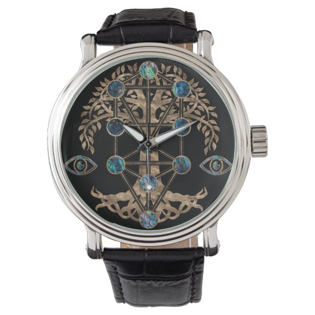 Kabbalah The Tree of Life Abalone and Gold Watch (Front)