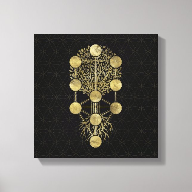 Kabbalah The Tree of Life Gold on Black Canvas Print (Front)