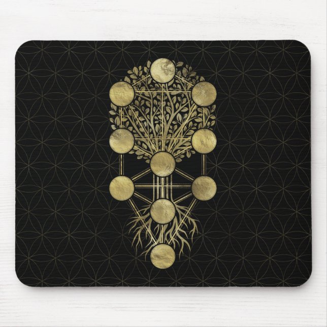 Kabbalah The Tree of Life Gold on Black Mouse Pad (Front)