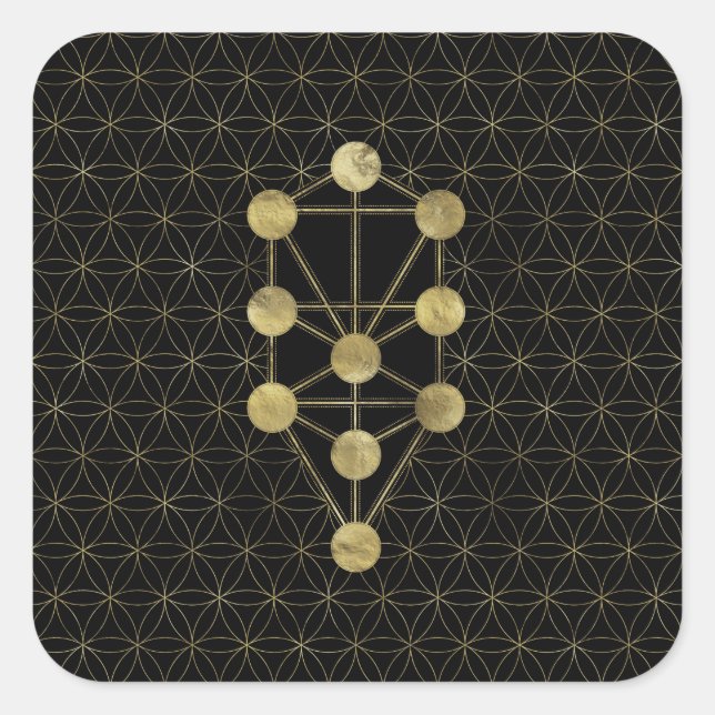 Kabbalah The Tree of Life Gold on Black Square Sticker (Front)