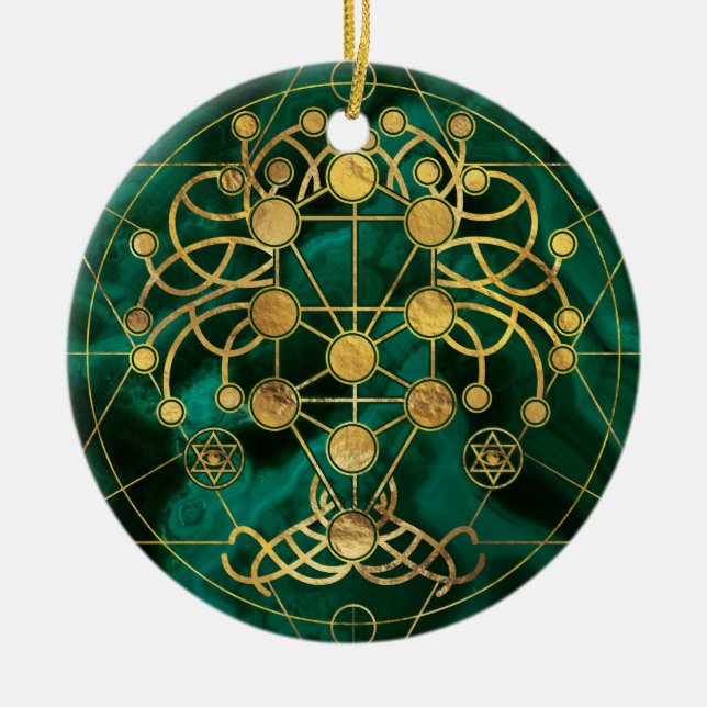 Kabbalah The Tree of Life -Malachite Ceramic Tree Decoration (Front)