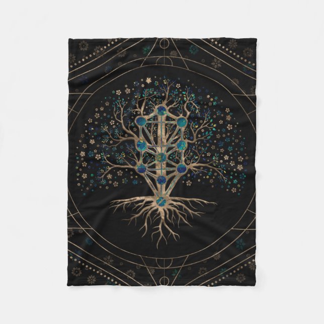 Kabbalah The Tree of Life Marble and Gold Fleece Blanket (Front)