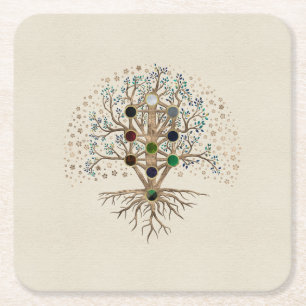 Kabbalah The Tree of Life on canvas Square Paper Coaster