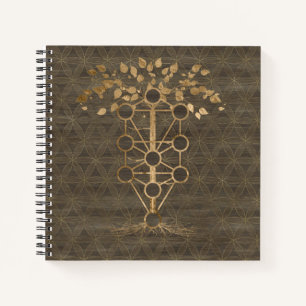 Kabbalah The Tree of Life Vintage Gold on Wood Notebook