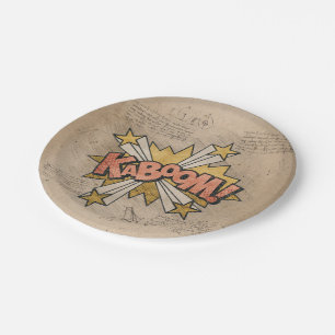 KABOOM! Vintage Comic Book Steampunk Pop Art Paper Plate