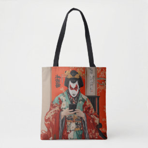 Kabuki Actor With Cell Phone Tote Bag
