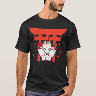 Kabuki Mask Kitsune wearing Japanese Fo Inari Kami T-Shirt