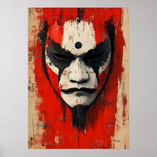 Kabuki Warrior Mask – Fierce Asian Tradition Poster