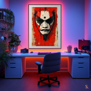 Kabuki Warrior Mask – Fierce Asian Tradition Poster